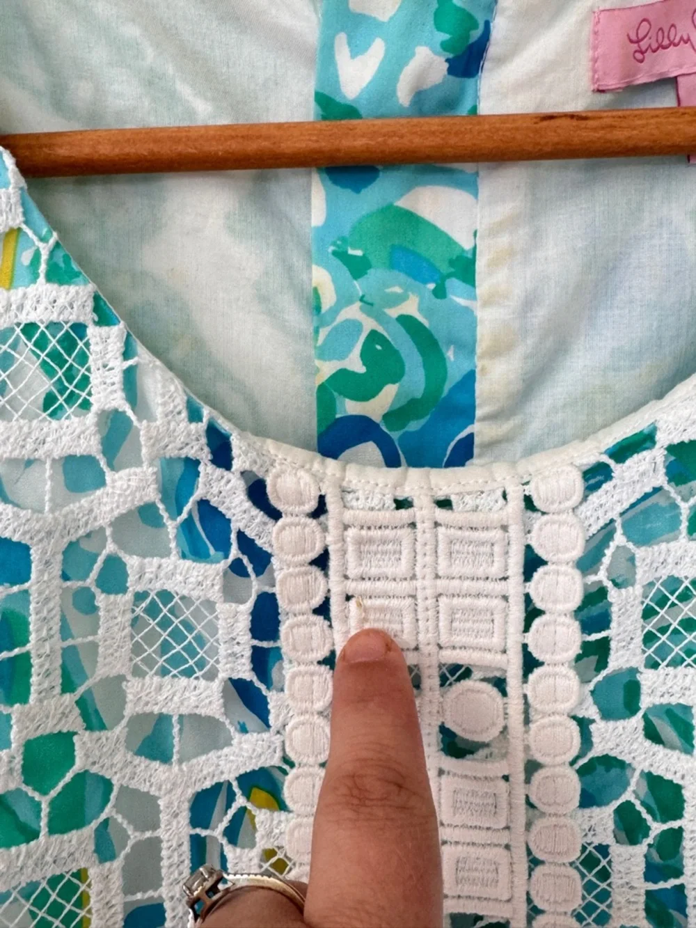 Lilly Pulitzer Blue-Green Lace Sheath Dress with White Trim - Picture 5 of 9